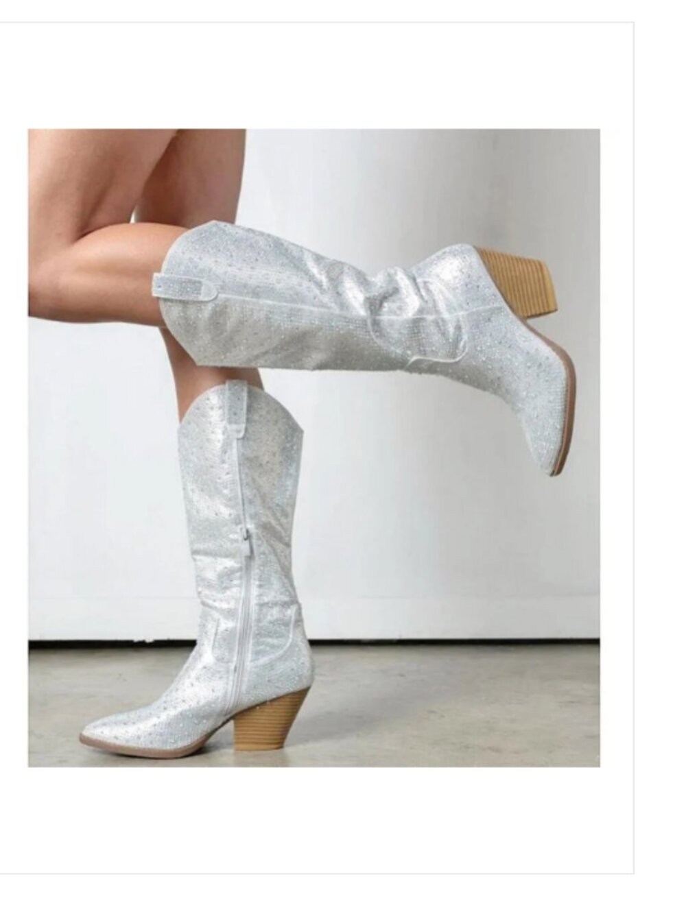 Dream Pairs Cowgirl Boots glitter gem 9.5 white sliver